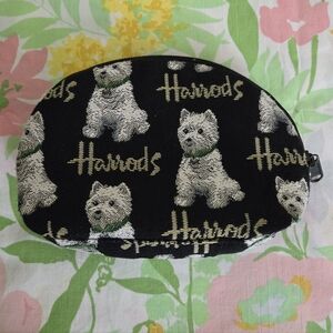 Vintage Rare Harrods Woven Westie Dog Logo Makeup Bag